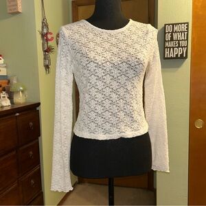 Wallflower white floral lace long sleeve sheer top size L cottagecore